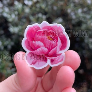 Pequeña pegatina de peonía rosa impermeable realista