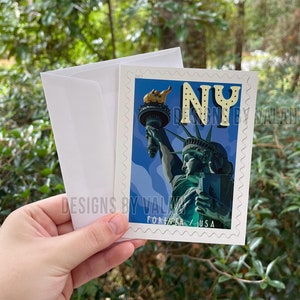 Cartão de felicitações inspirado no selo de Nova York com a Estátua da Liberdade