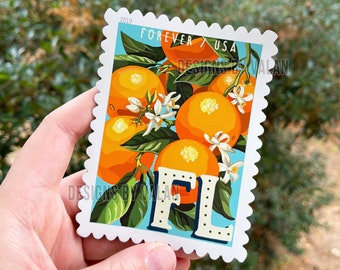 Large Central Florida Stamp Inspired Magnet with Oranges and Orange Blossoms