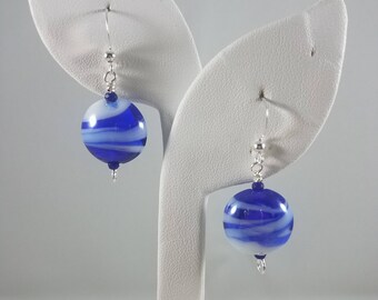Cobalt Blue and White Coin Earrings