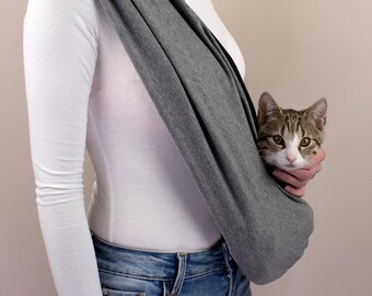 Reversible Stylish Cat Sling Bag - black and gray. Cotton Pet Sling for Cats. Ergonomic Hands-Free Cat Pouch