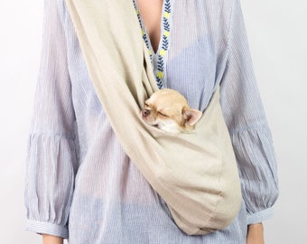 Dog Sling Linen Beige for Dogs up to 11 lbs, Pet carrier, Breathable Fabric, Dog Travel