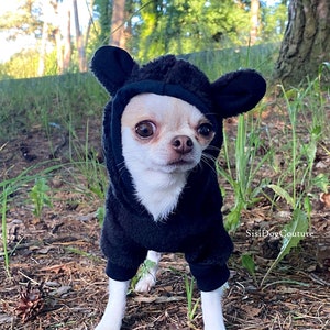 Black Dog Hoodie with ears. Minky Plush Dog Hoodie.  Small size Dog. Dog costume. Small dog clothes. Warm Dog Hoodie. Chihuahua dog clothes.