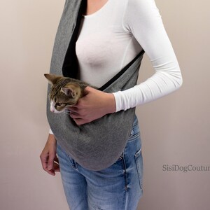 Soft Cotton Cat Sling Carrier, Reversible Black Grey Pet Bag (Up to 18 lbs)