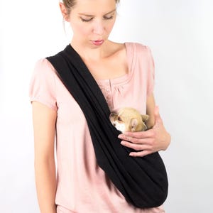 Linen Small Dog Sling, Breathable Pet Carrier, Black