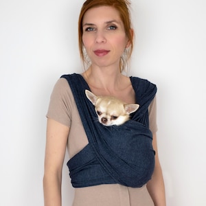 Écharpe de transport pour chien 100 % coton - Bleu marine, cage de transport pour animal de compagnie - Respirant