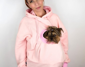 Pink Fleece Kangaroo Pet Pouch Hoodie: Small Dog Carrier