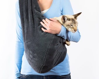 Cat Sling Minky Fleece Gray, Reversible Cat Carrier, Pet sling for cat up to 18 lbs, Sphynx Cat Carrier, Warm Pet Carrier