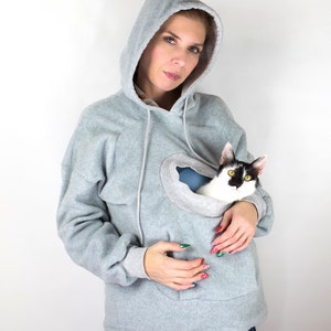 Warm Cat Sling-hoodie - fleece, hoodie voor huisdierenliefhebbers - grijs