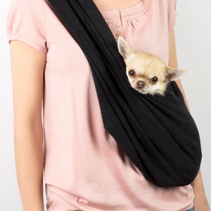 100 % Black Linen Dog Sling Carrier - Comfortable Pet Pouch.  Dog Sling for Small Dogs.