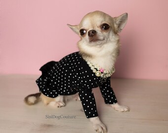 水玉模様のフリル付き犬用ドレス：エレガントなコットン製ペット服