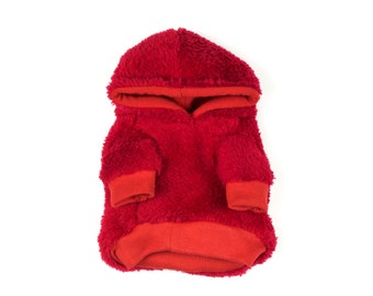 Plush Minky Dog Sweatshirt. Red Dog Hoodie. Warm dog clothes. Small Size Dog. Clothes for dog