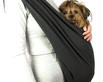 Warm Gray Dog Sling Carrier, Reversible Pet Sling for pets up to 18 lbs, Cotton Dog Carrier, Front Dog Bag, Carrier for Puppy, Old Dog Sling