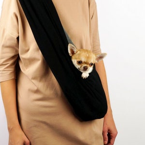 Reversible Cotton Dog Sling, Small Pet Carrier, Black & Grey