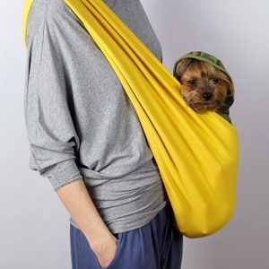 Écharpe de transport réversible pour chien - coton, porte-chien - jaune et gris