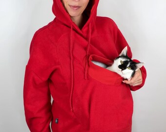 Fleece Cat Carrier Hoodie: Soft Cat Mom Jacket (0-8 lbs)
