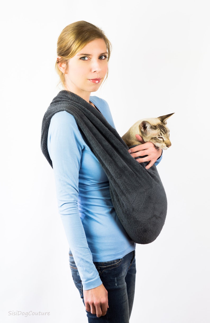 Cat Sling Minky Fleece Gray Reversible Cat Carrier Pet Sling Etsy