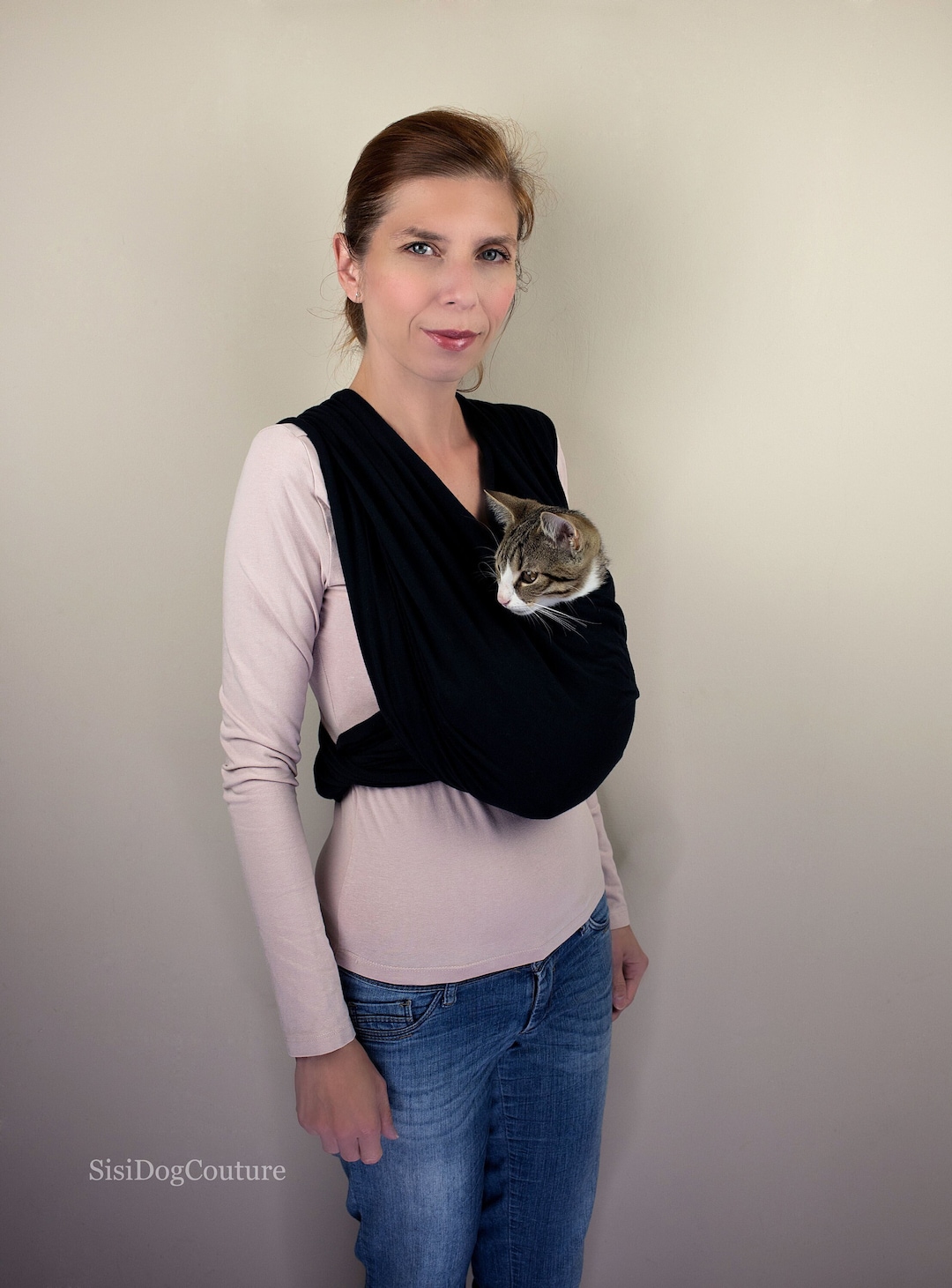 Cat Carrier Black Cotton, Cat Sling for Cats up to 11 Lbs, Breathable