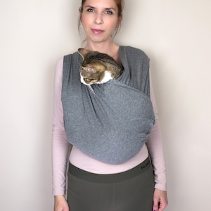 Porte-bébé en coton pour chat - Tissu gris doux, pochette sécurisée pour animal de compagnie