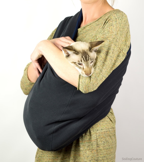 Cat Sling Fleece Dark Gray, Cat Carrier for Cats up to 18 Lbs