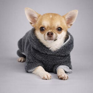 100% Minky Plush Chihuahua Jumpsuit – Chihuahua Clothes, Small Dog Onesie, Gray image 2