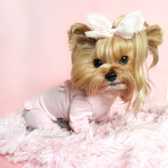 Pink Ruffled Dog Jumpsuit, Soft Cotton Dog Outfit