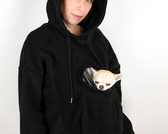 Fleece Dog Carrier Hoodie: Kangaroo Pouch Pet Jacket