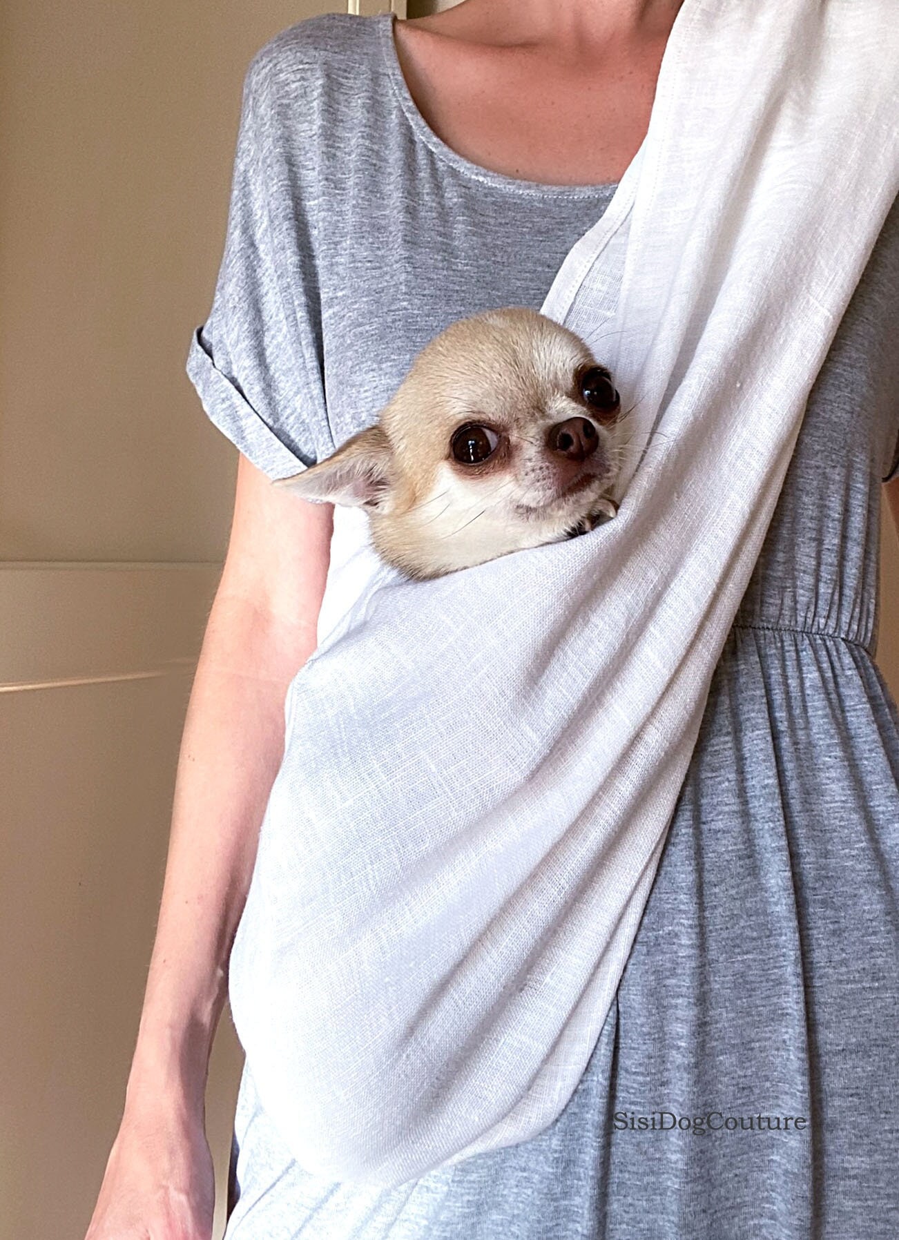 100%リネン - 犬用スリング - ホワイト、通気性のあるペットキャリア