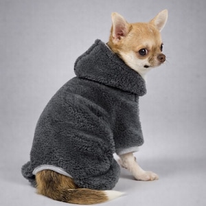 100% Minky Plush Chihuahua Jumpsuit – Chihuahua Clothes, Small Dog Onesie, Gray image 9
