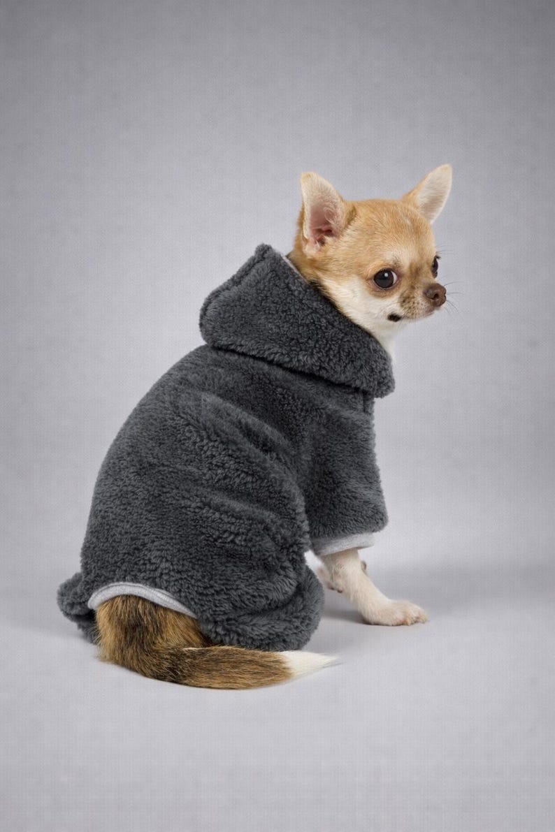 100% Minky Plush Chihuahua Jumpsuit – Chihuahua Clothes, Small Dog Onesie, Gray image 9