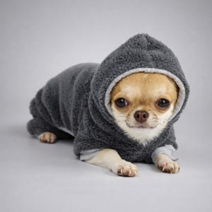 100% Minky Plush Chihuahua Jumpsuit – Chihuahua Clothes, Small Dog Onesie, Gray image 11