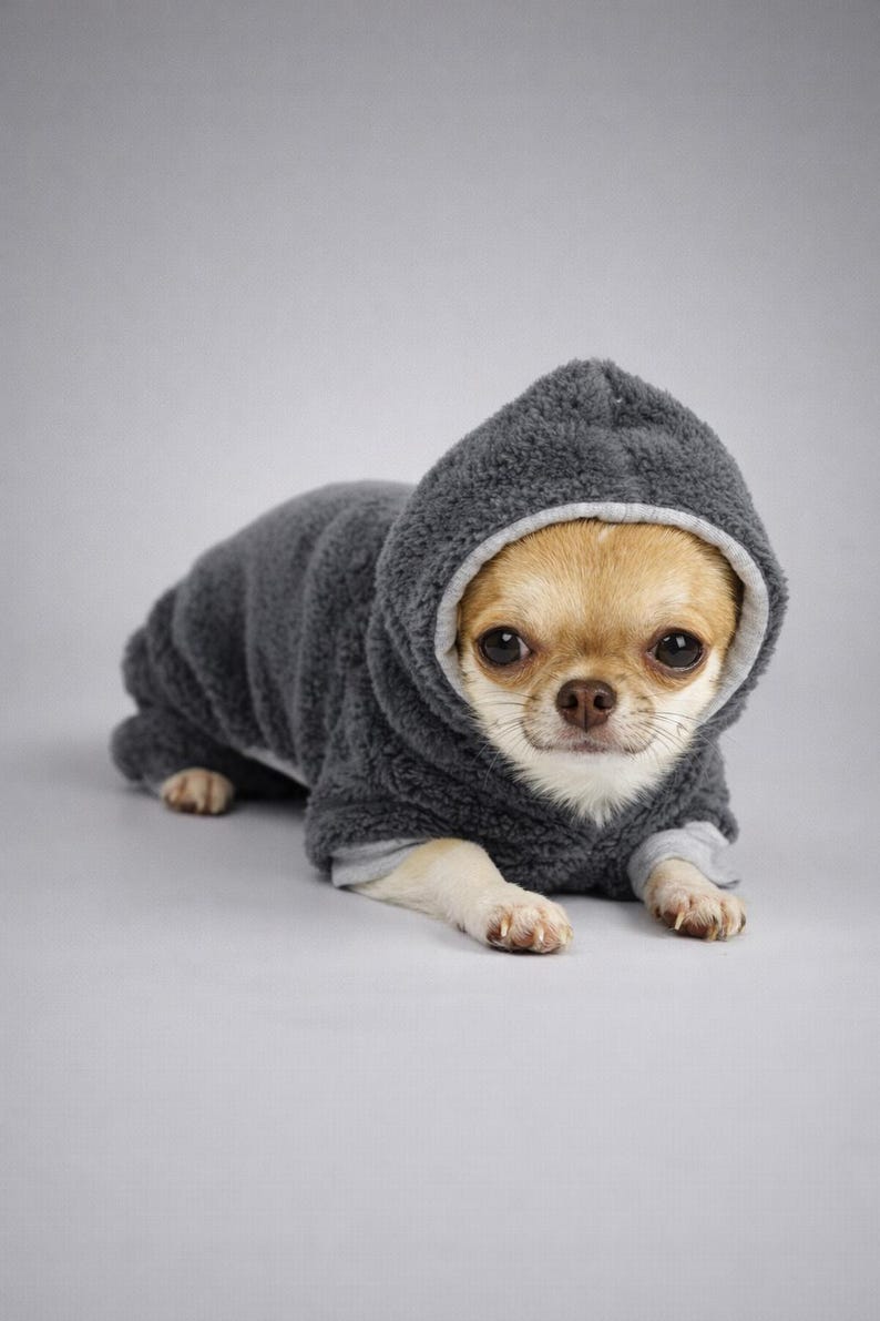 100% Minky Plush Chihuahua Jumpsuit – Chihuahua Clothes, Small Dog Onesie, Gray image 11