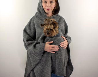Wool Dog Poncho - gray, Warm Hoodie for Pets - Handmade Pet Cape