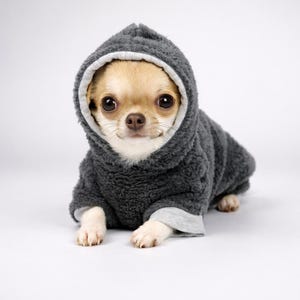 100% Minky Plush Chihuahua Jumpsuit – Chihuahua Clothes, Small Dog Onesie, Gray image 1