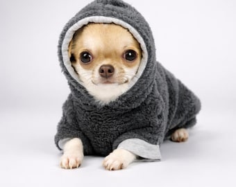 100% Minky Plush Chihuahua Jumpsuit – Chihuahua Clothes, Small Dog Onesie, Gray