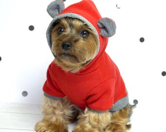 Dog Hoodie with ears. Dog Clothes Red Jogging Fabric. Warm Dog Clothing. Breathable Dog t-shirt. Clothes for pet.