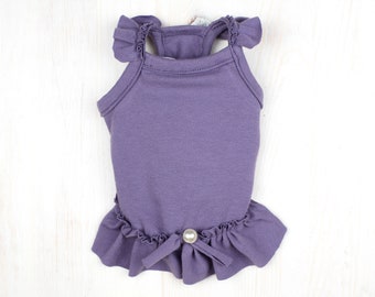 Lilac Ruffle Dog Dress: Cotton Sleeveless Pet Outfit