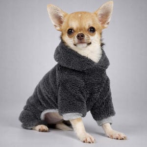 100% Minky Plush Chihuahua Jumpsuit – Chihuahua Clothes, Small Dog Onesie, Gray image 10