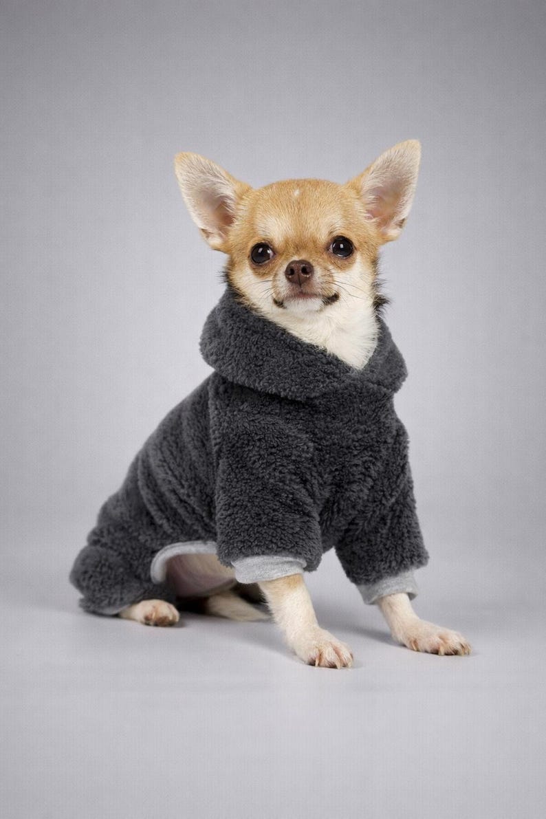 100% Minky Plush Chihuahua Jumpsuit – Chihuahua Clothes, Small Dog Onesie, Gray image 10