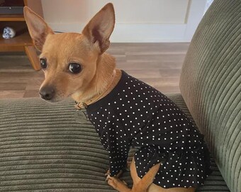 水玉模様のフリル付き犬用ドレス：エレガントなコットン製ペット服