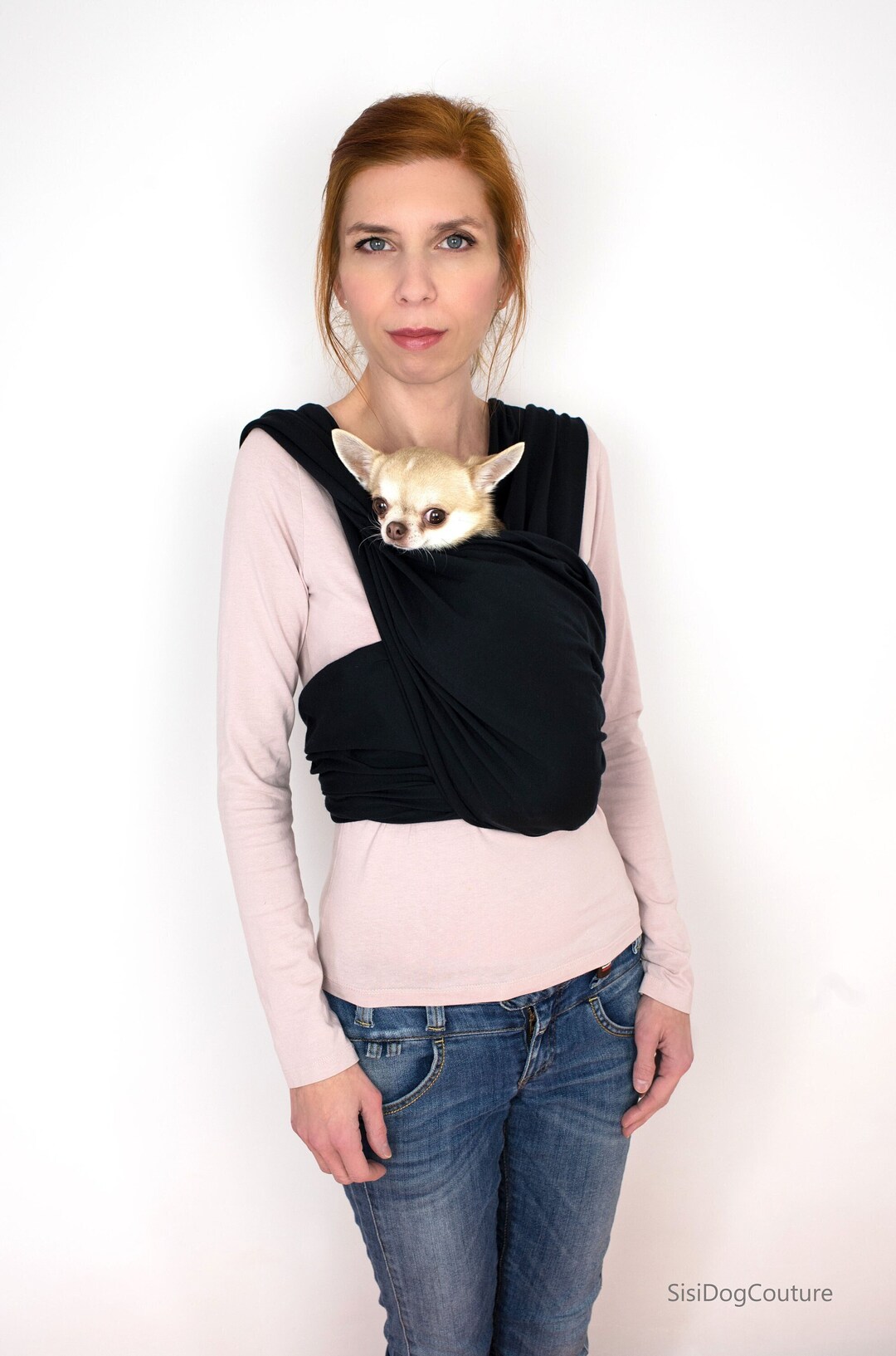 Dog Sling Black Cotton, Dog Carrier for Dogs up to 11 Lbs, Breathable