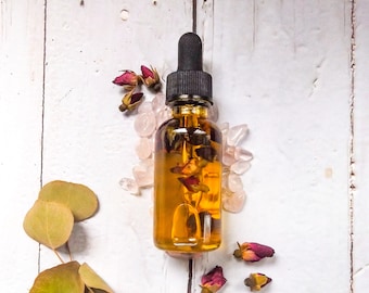 Rosebud Infused Oil | Rose Quartz Crystal | Olive Fruit Oil + Argan Oil