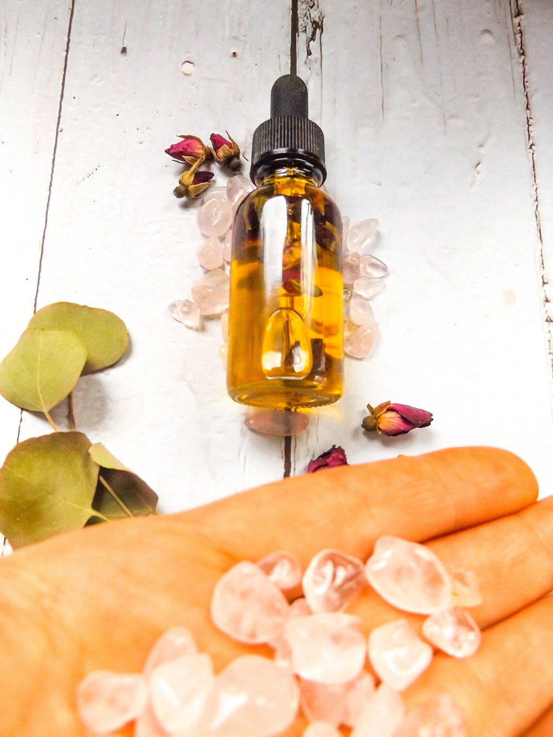 Rosebud Infused Oil Rose Quartz Crystal Olive Fruit Oil Etsy