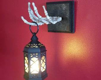 Gothic Skeleton Hand Lantern Holder Halloween Wall Decor