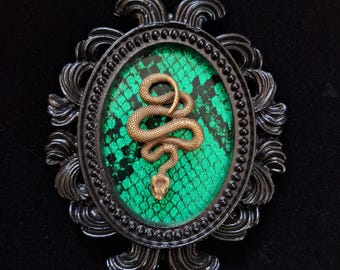 Gothic Snake Frame: Miniature Baroque Bronze Cameo - Halloween Decor