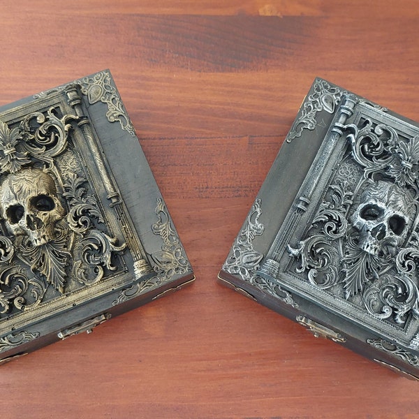 Boîte décorative en bois gothique Halloween baroque crâne à bijoux bijoux dés