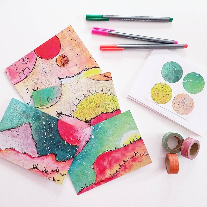 Set of 4 Artist Steph Joy Hogan Blank Greeting Cards Mystic Lake YMCA Camp
