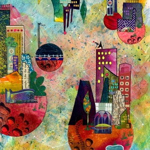 Futuristic Cityscape Art Print: Limited Edition Sci-Fi Cosmic Nebula