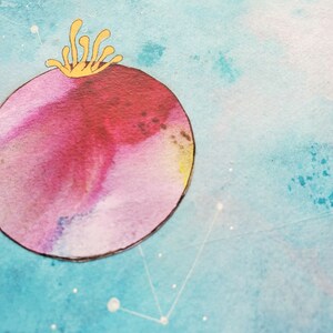 Whimsical outer space and under sea art print, Koi pond goldfish, Tropical coral reef, bubble helmet astronaut, Steph Joy Hogan, Scrapscapes image 3