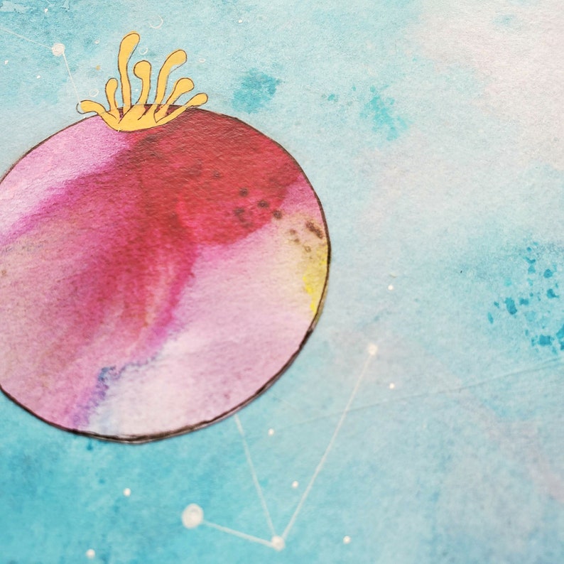 Whimsical outer space and under sea art print, Koi pond goldfish, Tropical coral reef, bubble helmet astronaut, Steph Joy Hogan, Scrapscapes image 3